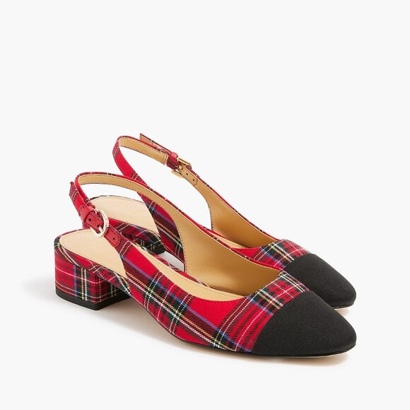 NWT-7.5-J.Crew Factory Tartan low-heel slingbacks - Picture 1 of 5